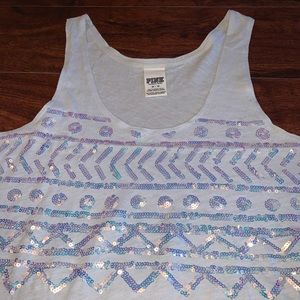 PINK Victoria’s Secret Light Blue Sequin Tank Top Size Medium